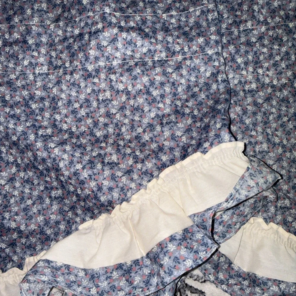 Vintage Pink &Blue Floral Twin Dust Ruffle & 2 Shaped Valances 1980s Cottagecore